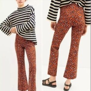 Anthropologie NWTs Maeve Margot Leopard Print Kick Flare Crop Pants  